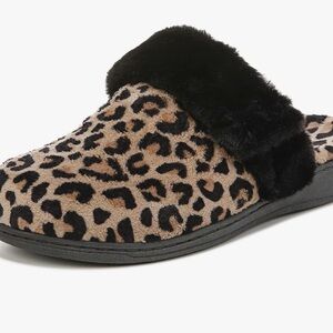 Vionic Leopard Print Slippers with Black Fur